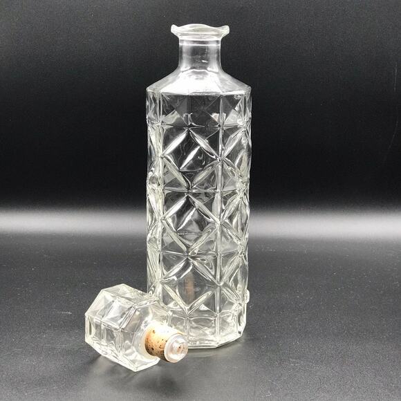 Mid-Century Glass Liquor Decanter Daisy Diamond Round Barware Bottle D-126 #4164 - Picture 3 of 9